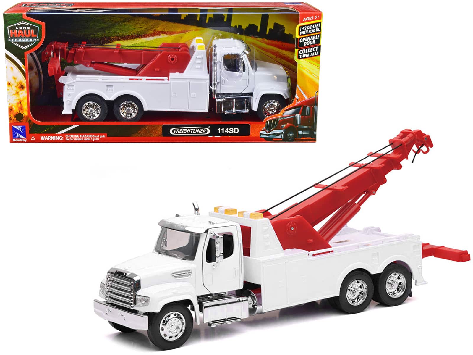 "Freightliner 114SD Tow Truck White and Red ""Long Haul Trucker"" Series 1/32 Diecast Model by New Ray" price history on PriceWatchPro