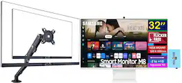 Samsung - M8 (M80D) 32" 4K UHD VA Smart Monitor with HDR10, HDMI (LS32DM801UNXZA) w/DKZ Hub & Ergoflexy Single Mount Arm - White