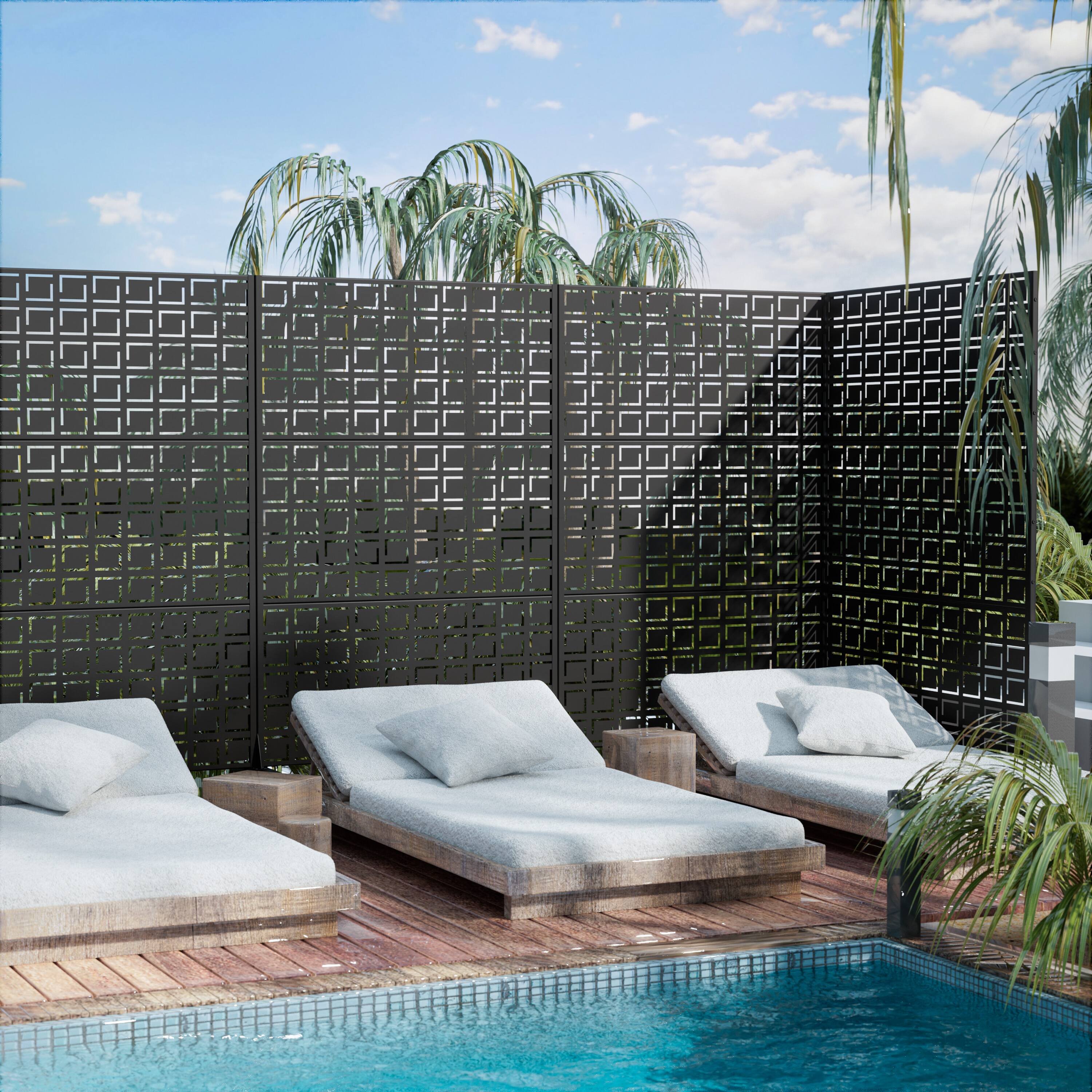 Alt View 3. PexFix - 72 in. x 47 in. Frederick Pattern Metal Outdoor Privacy Screen & Panels, Freestanding Garden Divider Fence - Black.