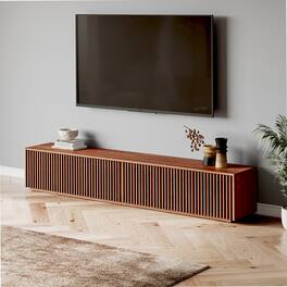 POVISON - 95" Modern Wood TV Stand, Minimalist Slatted Entertainment Center,Media Console Perfect for 85-inch TVs - Walnut Color