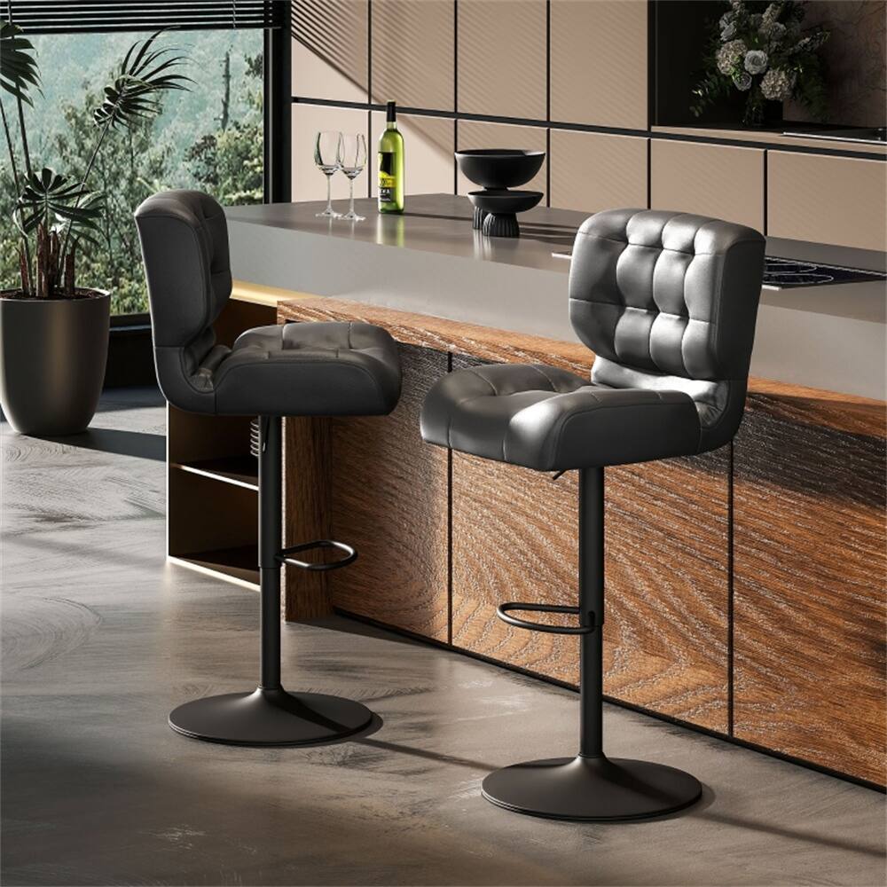 Alt View 3. SlickBlue - Stylish Height-Adjustable Bar Stool with Swivel, Footrest, and Comfortable Upholstery for Modern Kitchens - Black.