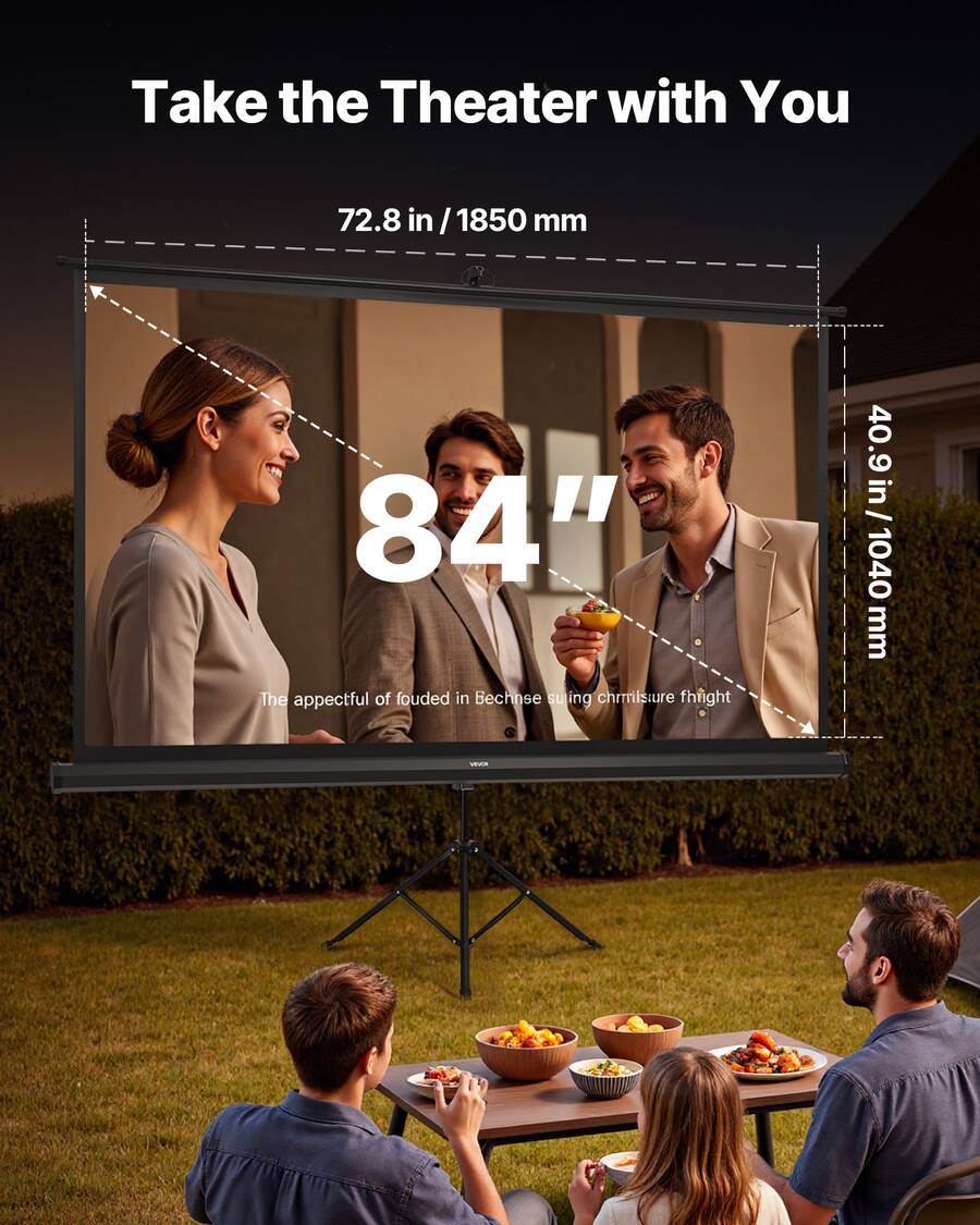 VEVOR Projector Screen with Stand, 84Inch 160° Wide Angle Indoor ...