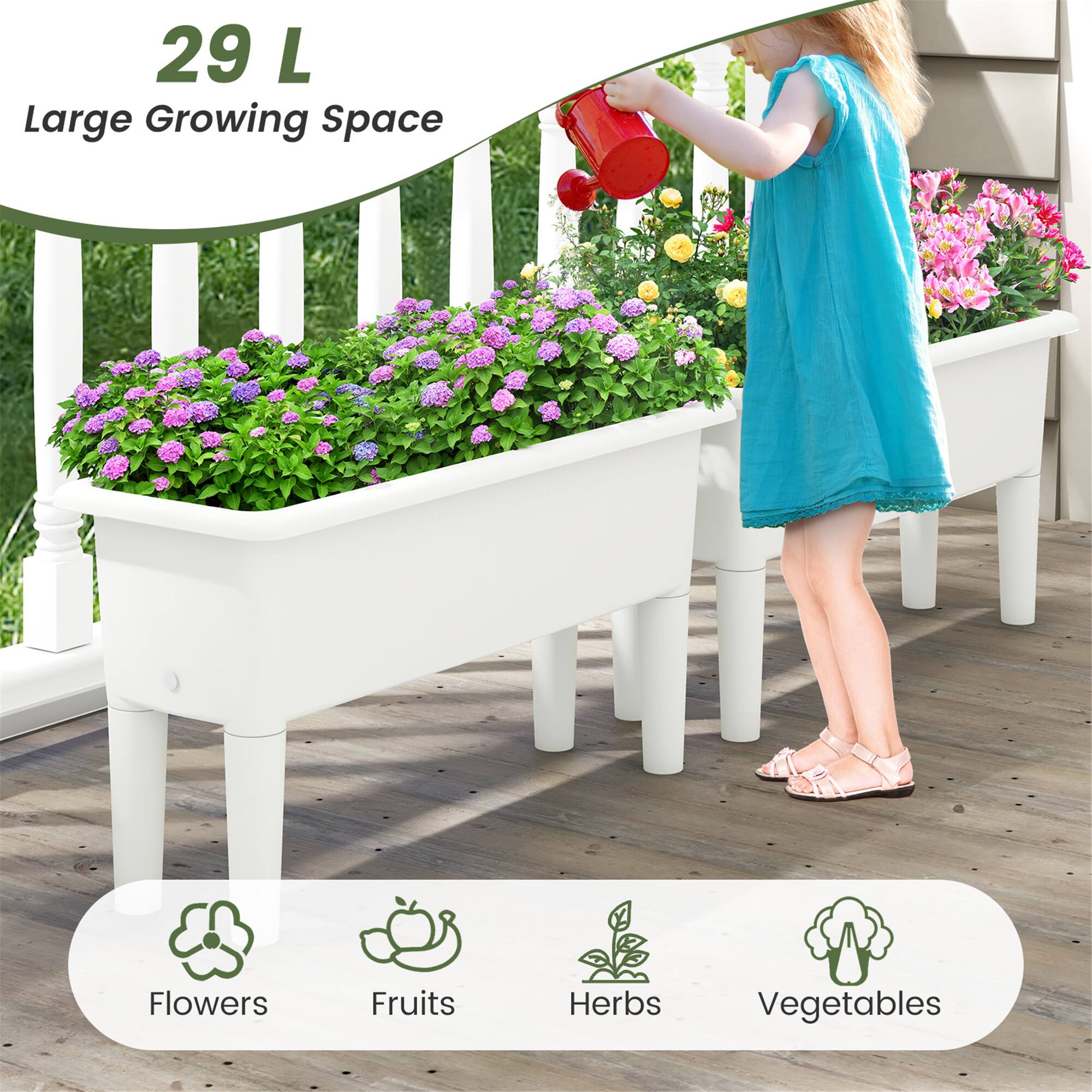 29 L  
Large Growing Space  

Flowers  
Fruits  
Herbs  
Vegetables
