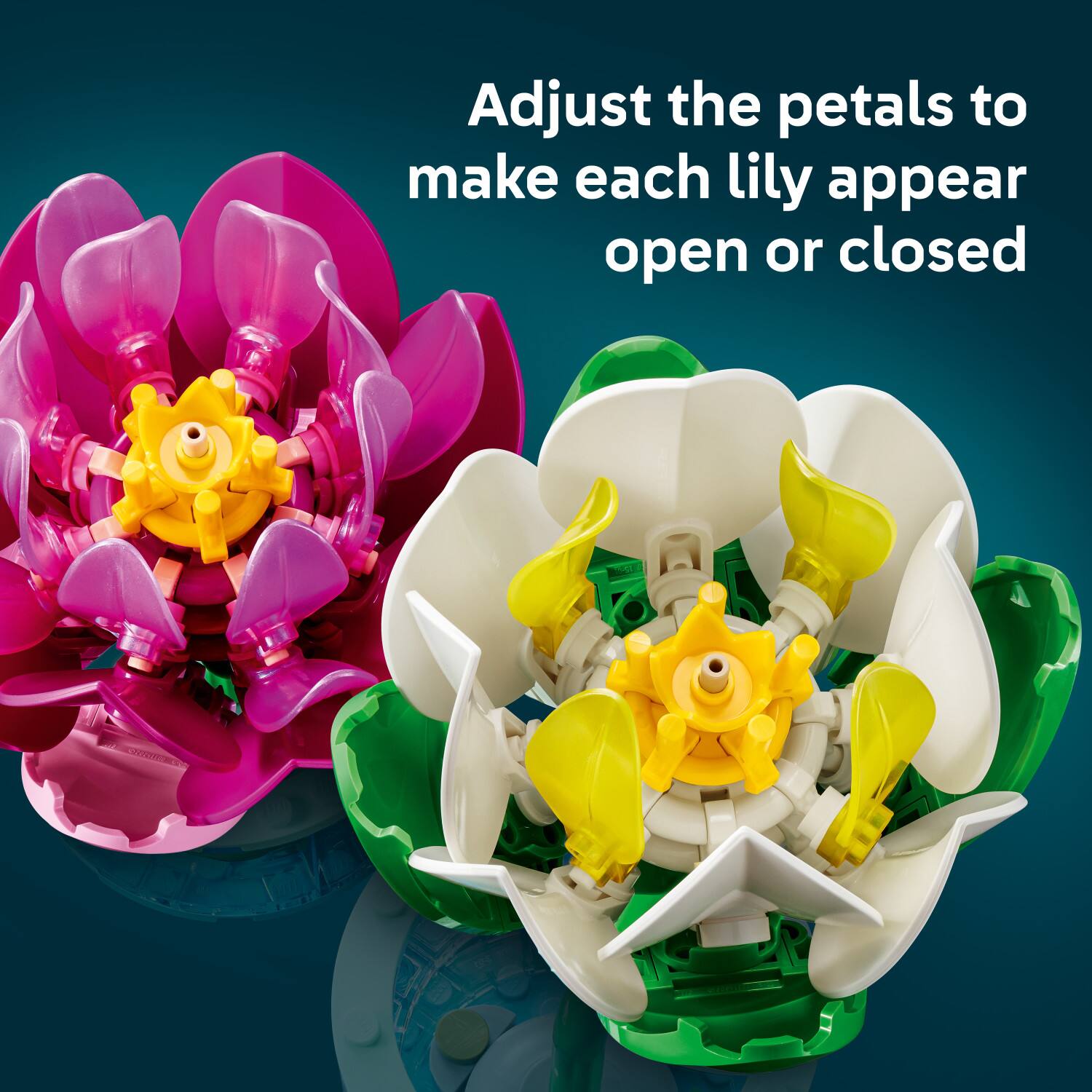 Adjust the petals to make each lily appear open or closed