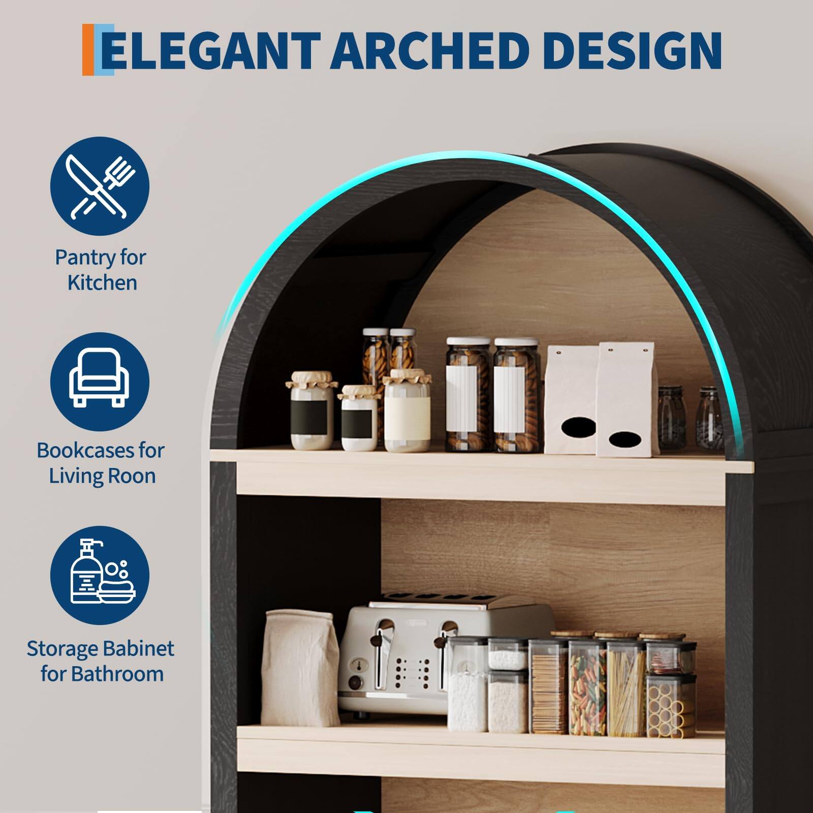 ELEGANT ARCHED DESIGN

- Pantry for Kitchen
- Bookcases for Living Room
- Storage Babinet for Bathroom