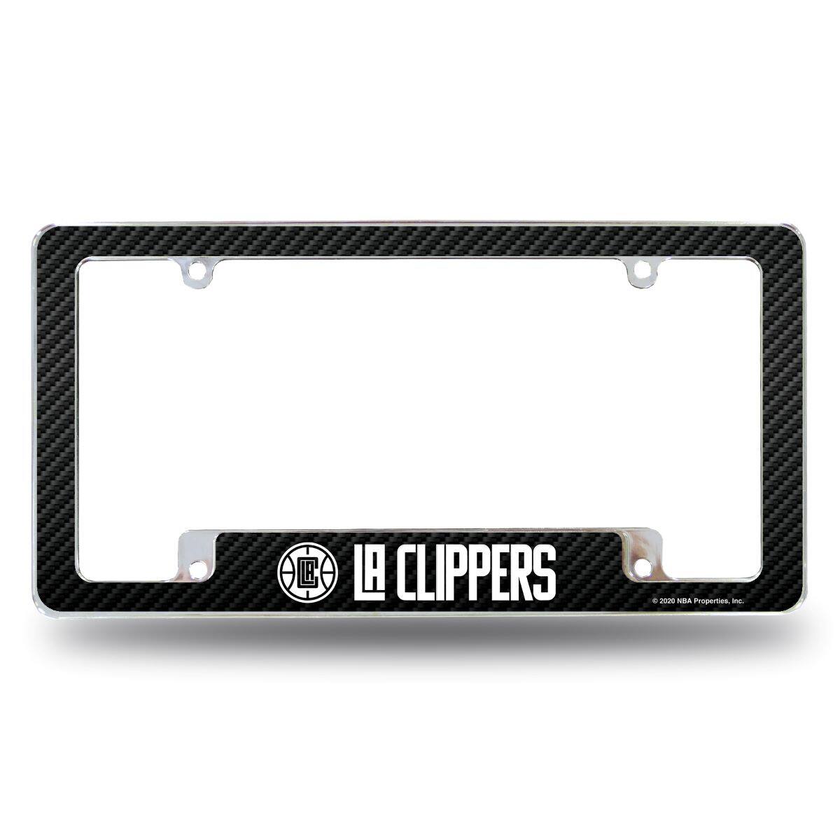 Los Angeles LA Clippers NBA Chrome Metal License Plate Frame with Carbon Fiber Design
