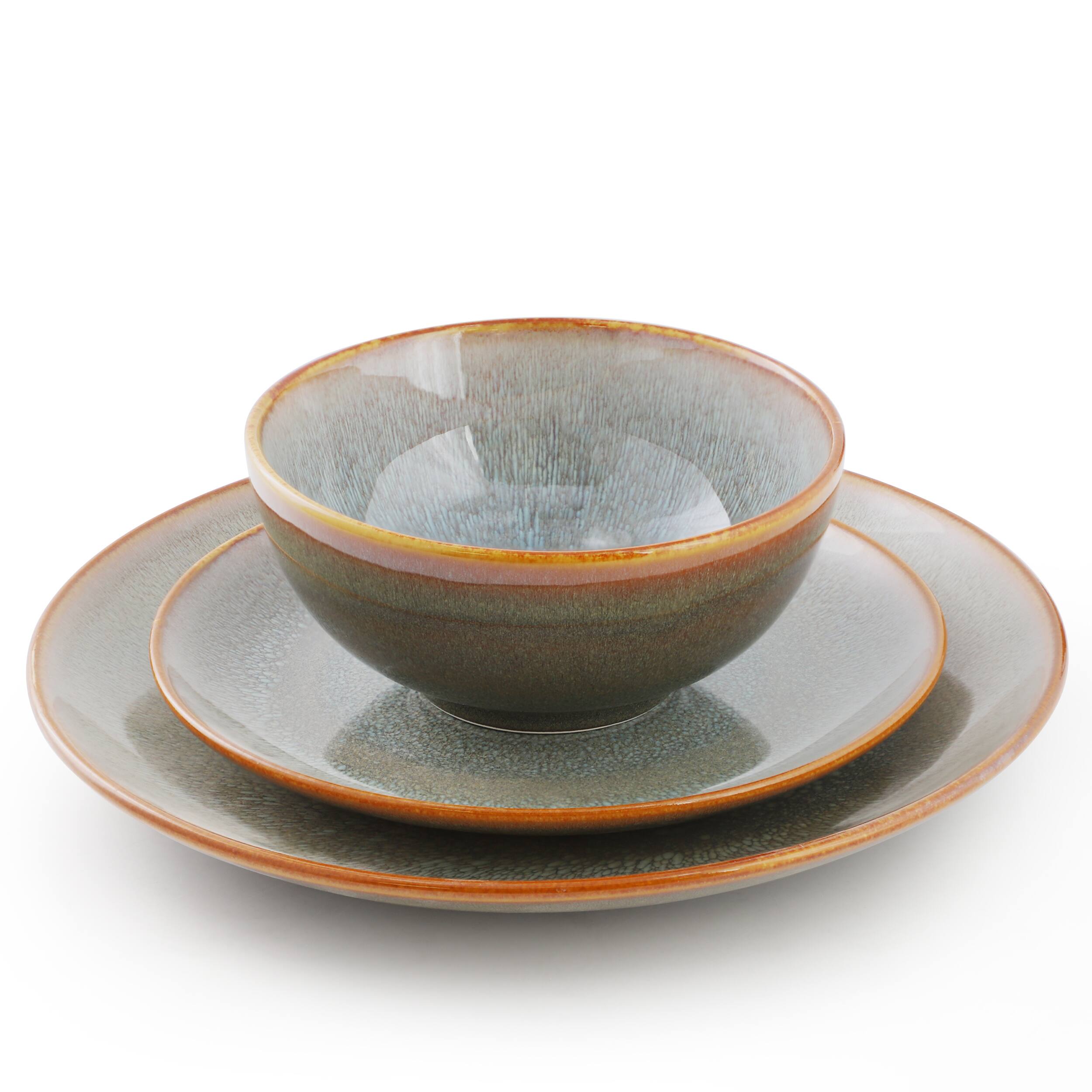 Angle. Elama - Elama Wilma 18 Piece Round Stoneware Dinnerware Set in Light Blue - Light Blue.