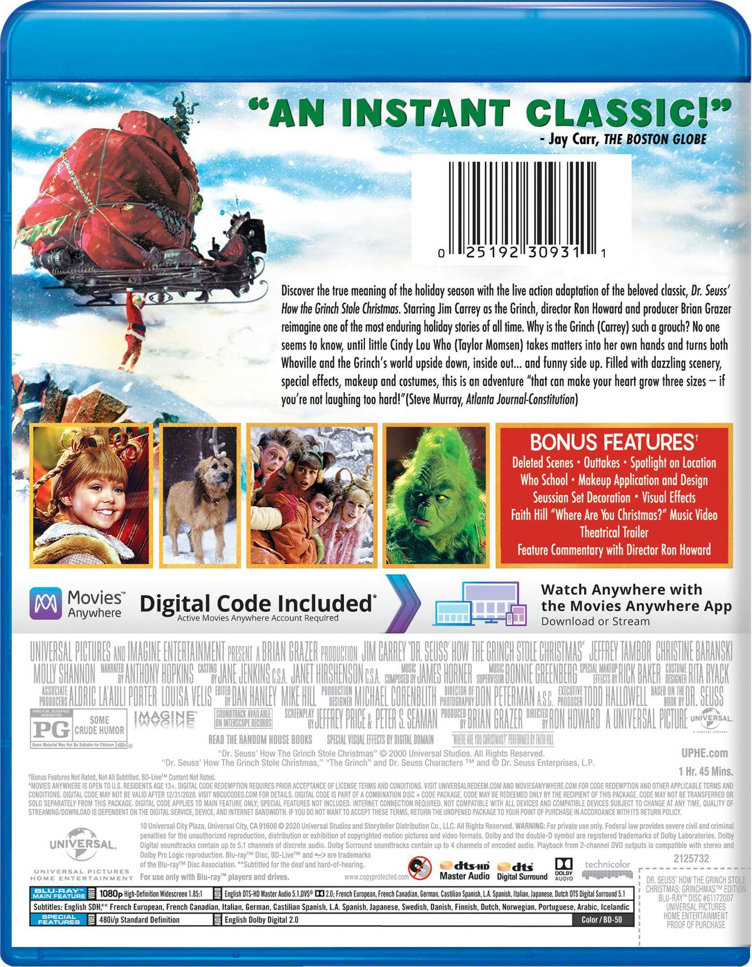 Angle. Dr. Seuss' How The Grinch Stole Christmas (Grinchmas Edition + Digital) [Blu-ray].