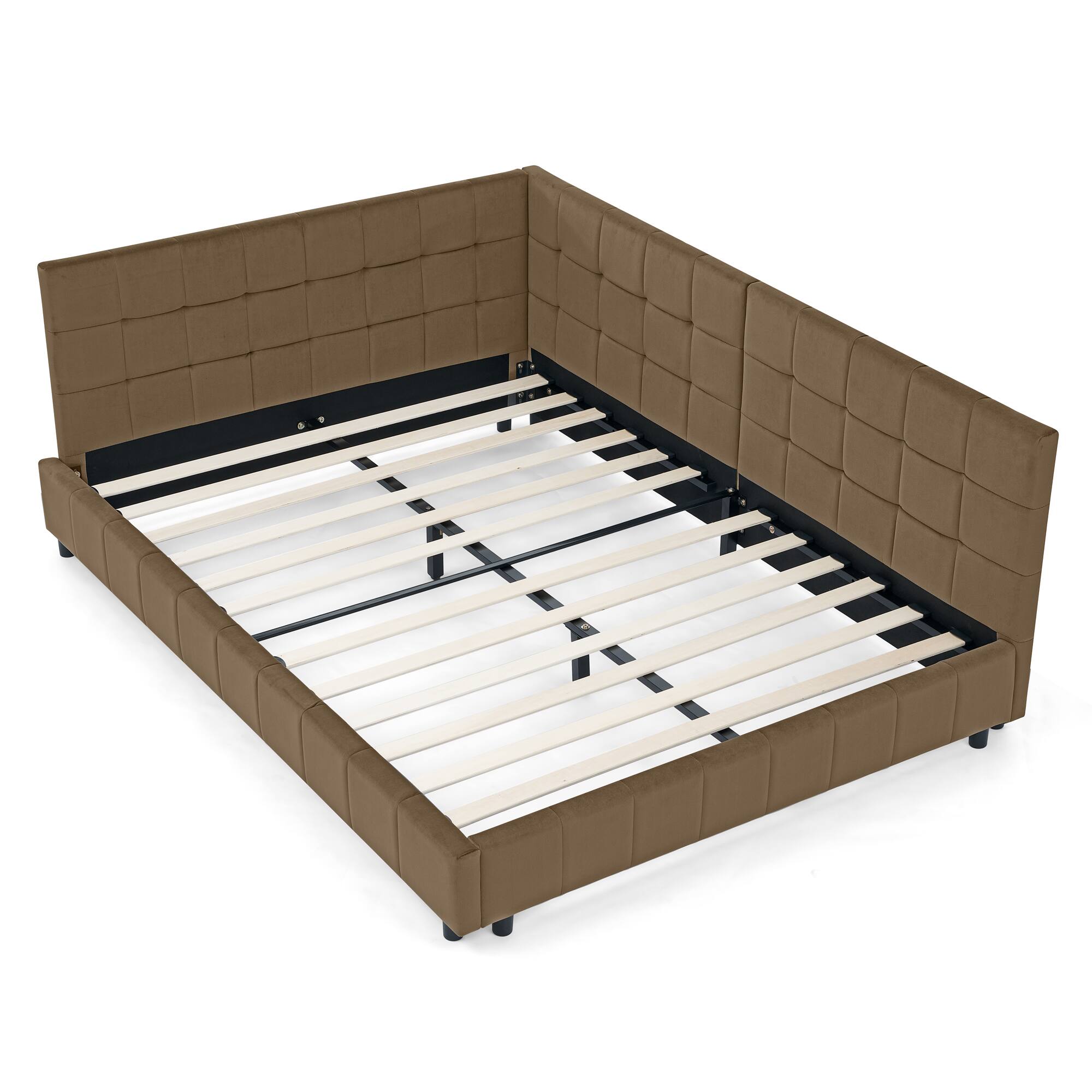 Alt View 3. Anysun - Full Velvet Tufted Sofa Bed Frame - with Comfortable Backrest & Armrests for Bedroom or Living Room - Brown.