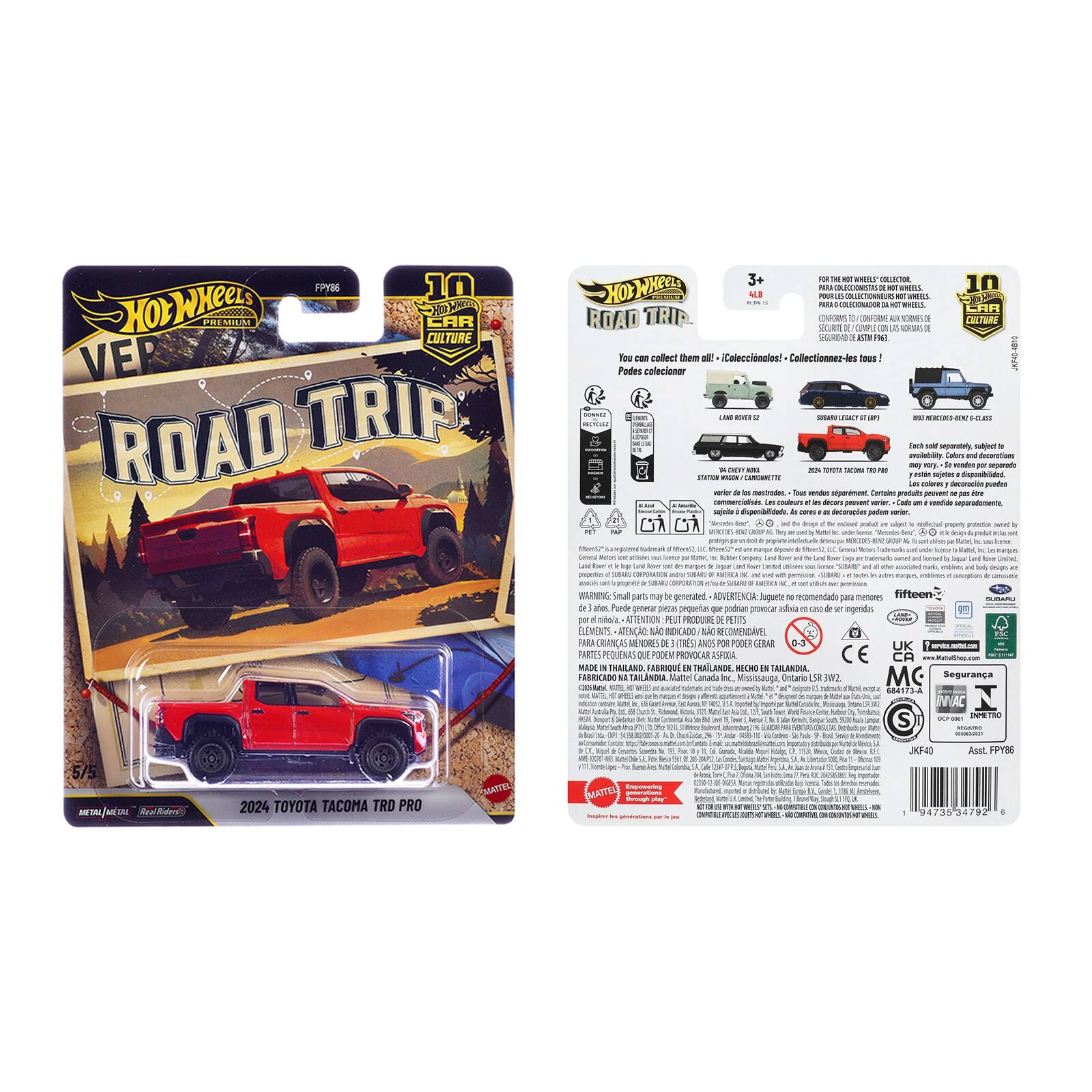 FPY86 10 Hot Wheels PREMIUM CAR CULTURE VER ROAD TRIP

3+ EXCELS 10 HOT WHOLE PARA HOT UNILS ROAD TRIP CONFORMS You can collect them all! Coleccionalos! Collectionnez-le tous! Podes coleccionar OCHNIZ LAND 2 SUGARS a 352 MERCIDES-BENT G-CLASS RECYCLED Each sold separately, subject to availability. Colors and decorations may vary. de vender por separada sous 104 SACORA ITATIUM estion sujetas Lop colores decoración puestas no de is mestrades. lass sont Certains produits peuvent a pos in couleurs # at dcars peuvent Code vendida dispenibilidade de cores M podem to design - to incloued product adjed 3 protection swited PET to propeite fiber!?" registered trademark mangur Create General BAH allows lome Company kuy To keep Led United Land wt H maques et at minto, emblems at loo designs popetics SUGARI WRO of permision any AMERICA Also Small parts may be generated. Juguete DO recomendado para menores fifteen-x
