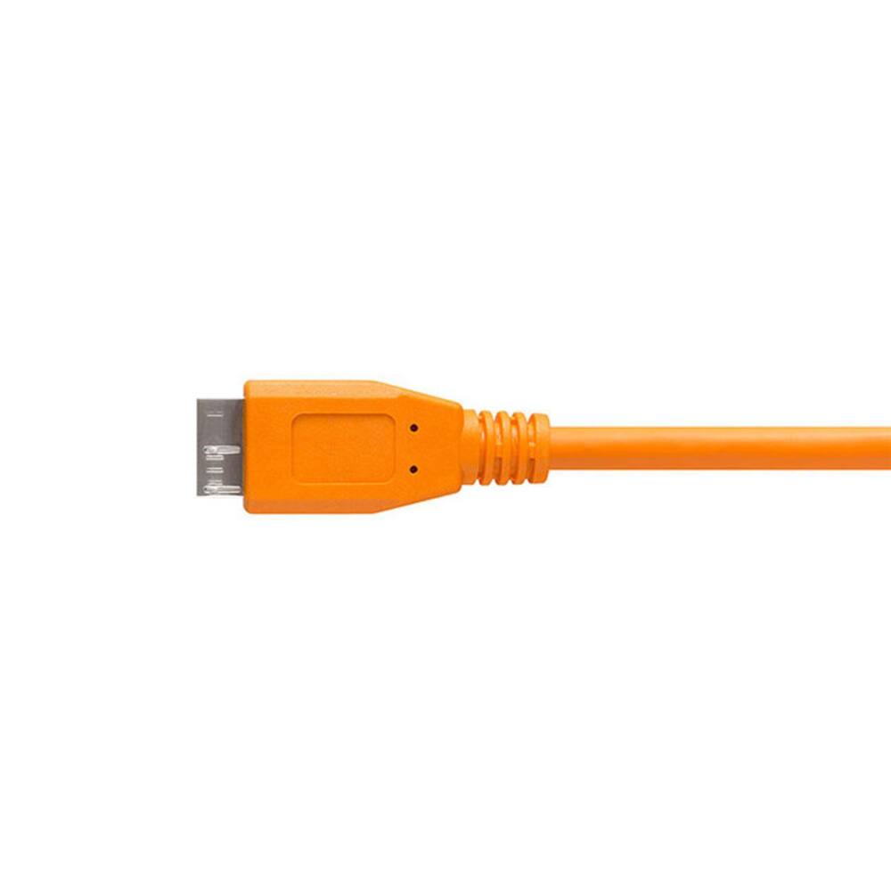 Left. Tether - Tether Tools TetherPro USB-C to 3.0 Micro-B Right Angle, 15' (4.6m), High-Visibility Orange - Orange.