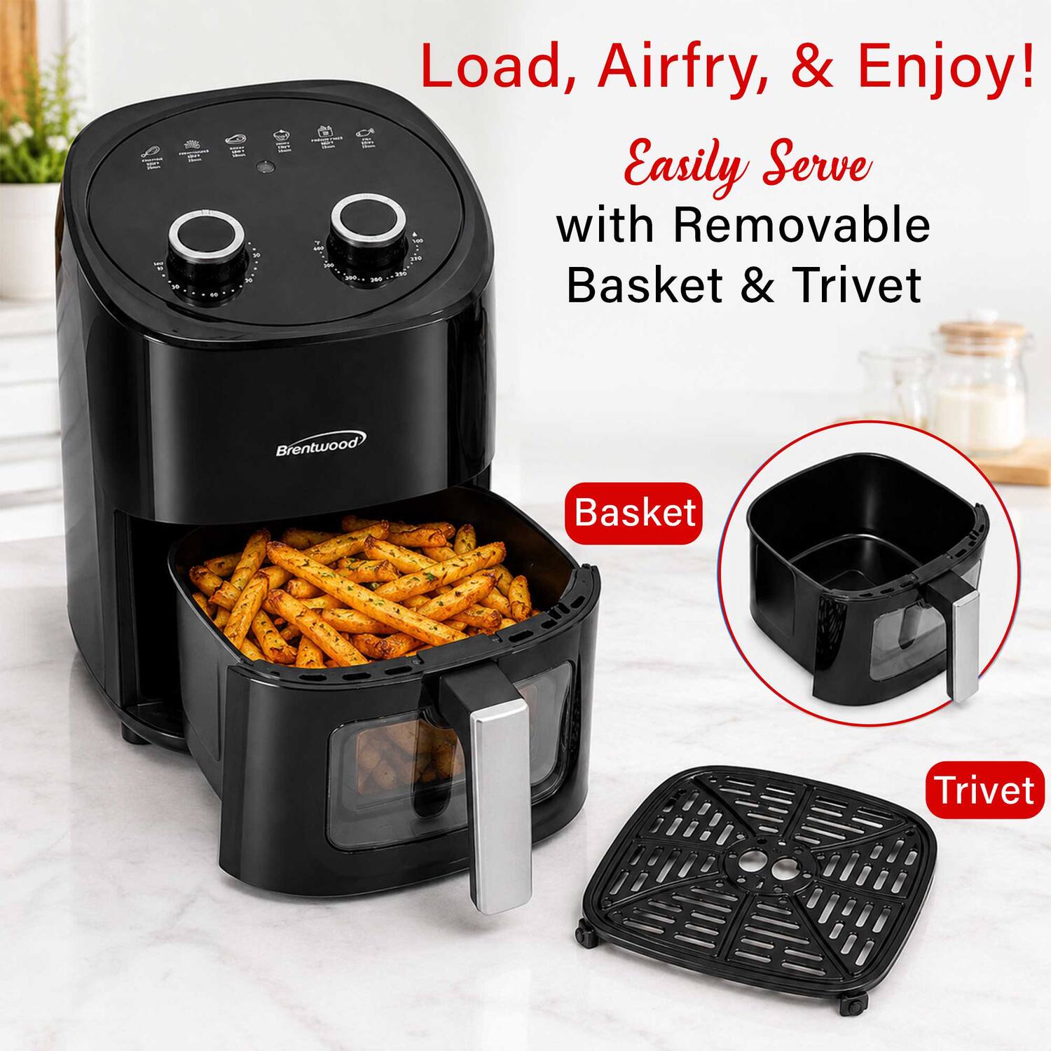 Load, Airfry, & Enjoy! Easily Serve with Removable Basket & Trivet

Brentwood

Basket

Trivet