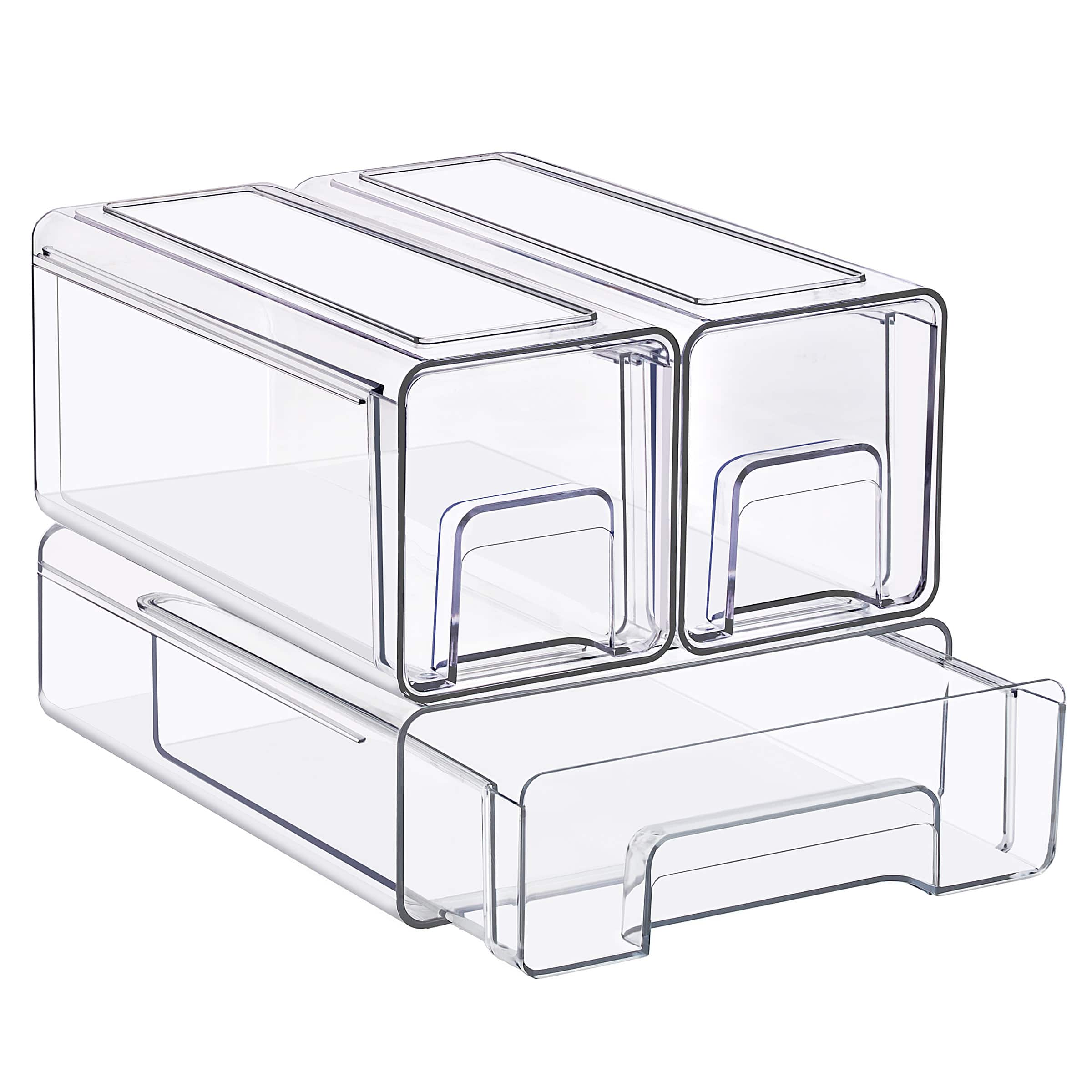 Sorbus - 1 Medium & 2 Small Stackable Storage Drawers, Plastic Organizer Bins with Handles, Stackable Drawers - Clear