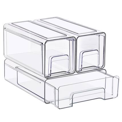 Front. Sorbus - Sorbus 1 Medium & 2 Small Clear Stackable Storage Drawers, Plastic Organizer Bins with Handles, Stackable Drawers - Clear.