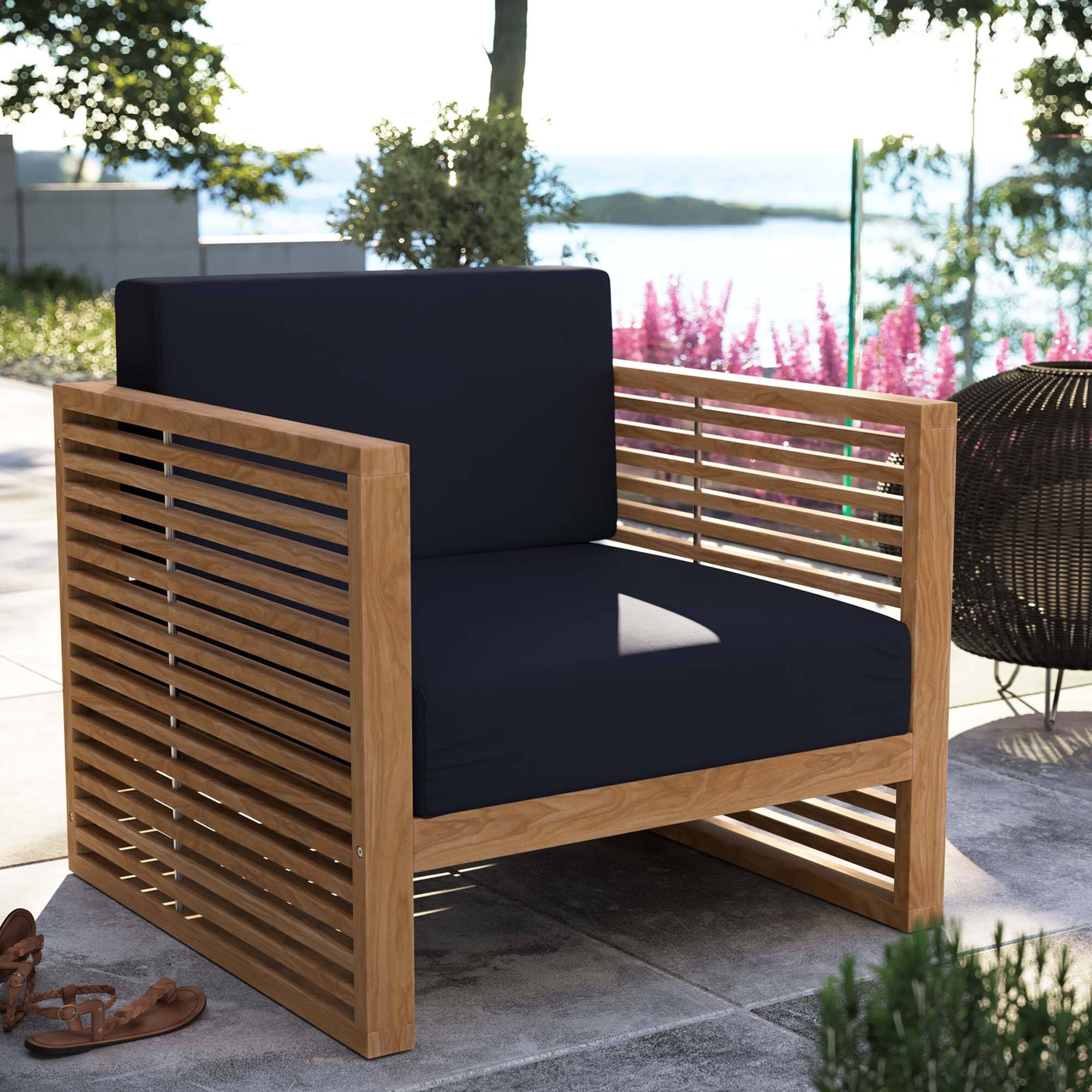 Carlsbad Teak Wood Outdoor Patio Armchair by Modway - Natural Navy