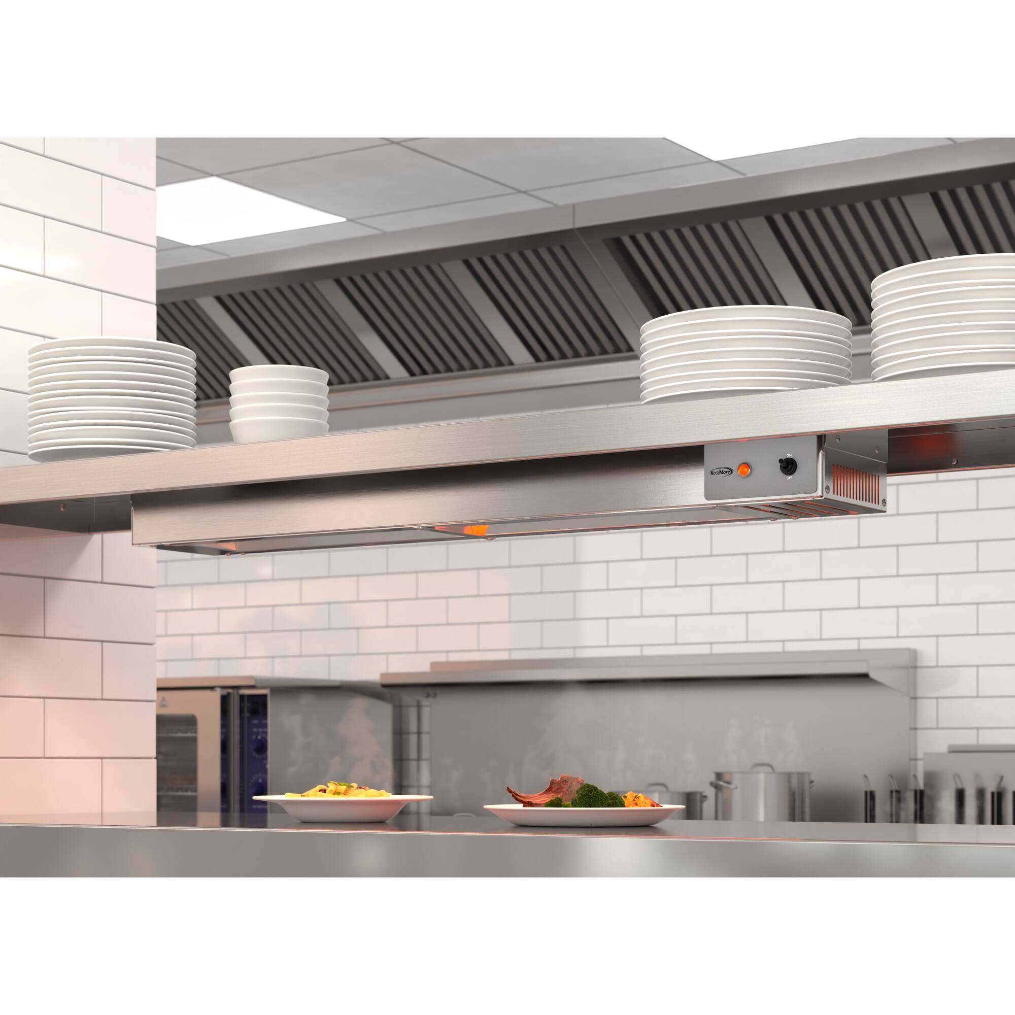 Left. Koolmore - 36 in. High Wattage Commercial Food Strip Warmer with Toggle Controls and Cord - 120V, 850W, UL Listed - Silver.