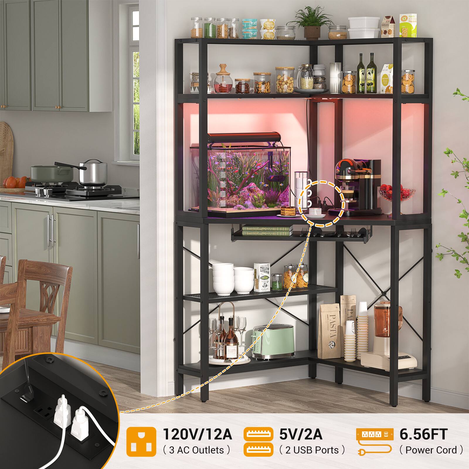 - PASTA 120V/12A (3 AC Outlets)  
- 5V/2A (2 USB Ports)  
- 6.56FT (Power Cord)