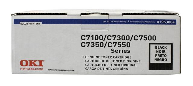 COLOR PRINTERS
Use for The Americas only.
n'utiliser qu'aux Amériques.
41963004
C7100/C7300/C7500
C7350/C7550
BLACK Series
NOIR
PRETO
GENUINE TONER CARTRIDGE
CARTOUCHE DE TONER D'ORIGINE
CARTUCHO DE TONER ORIGINAL
CARGA DE TINTA GENUINA
OKI
PRINTING SOLUTIONS
WWW.OKIPRINTINGSOLUTIONS.COM
