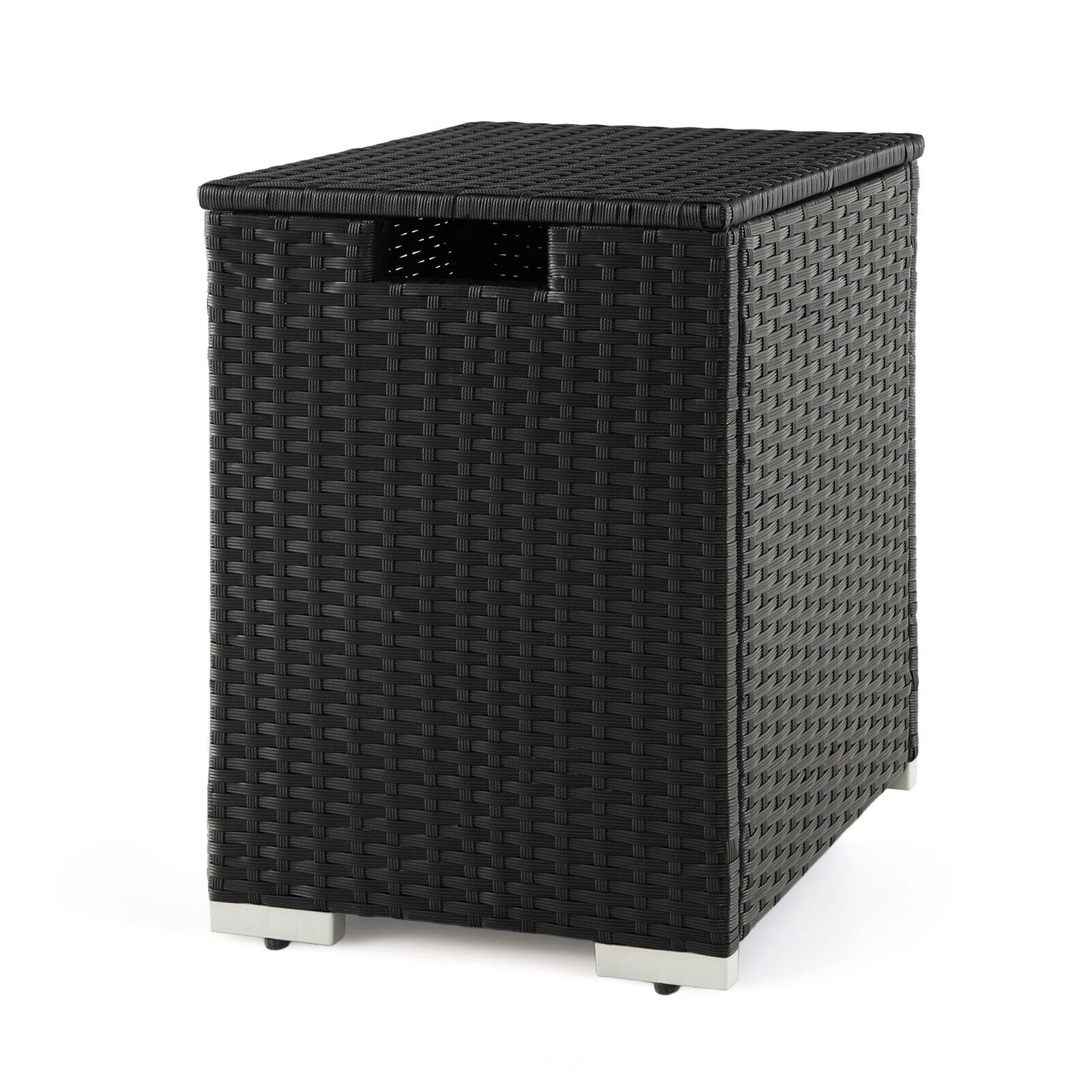 Alt View 8. Gymax - Gymax 16'' Rattan Propane Tank Cover Hideaway Side Table 20 lbs Propane Gas Holder - Black.