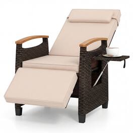 Gymax - Outdoor Wicker Recliner Chair Rattan Lounge Chair w/ Adjustable Backrest&Footrest Patio Mix - Brown