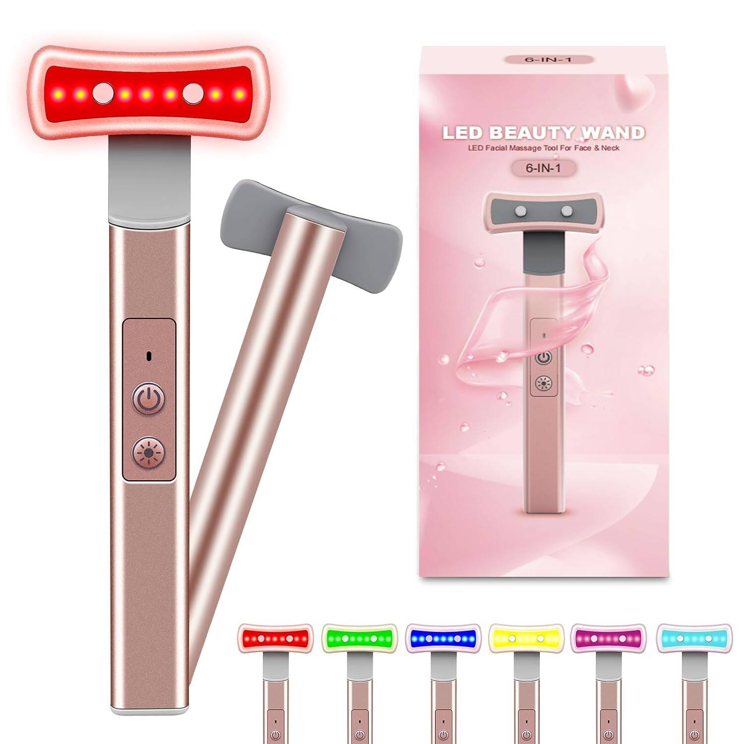 IN1 LED BEAUTY WAND LED Facial Massage Tool For Face & Neck 6-IN-1