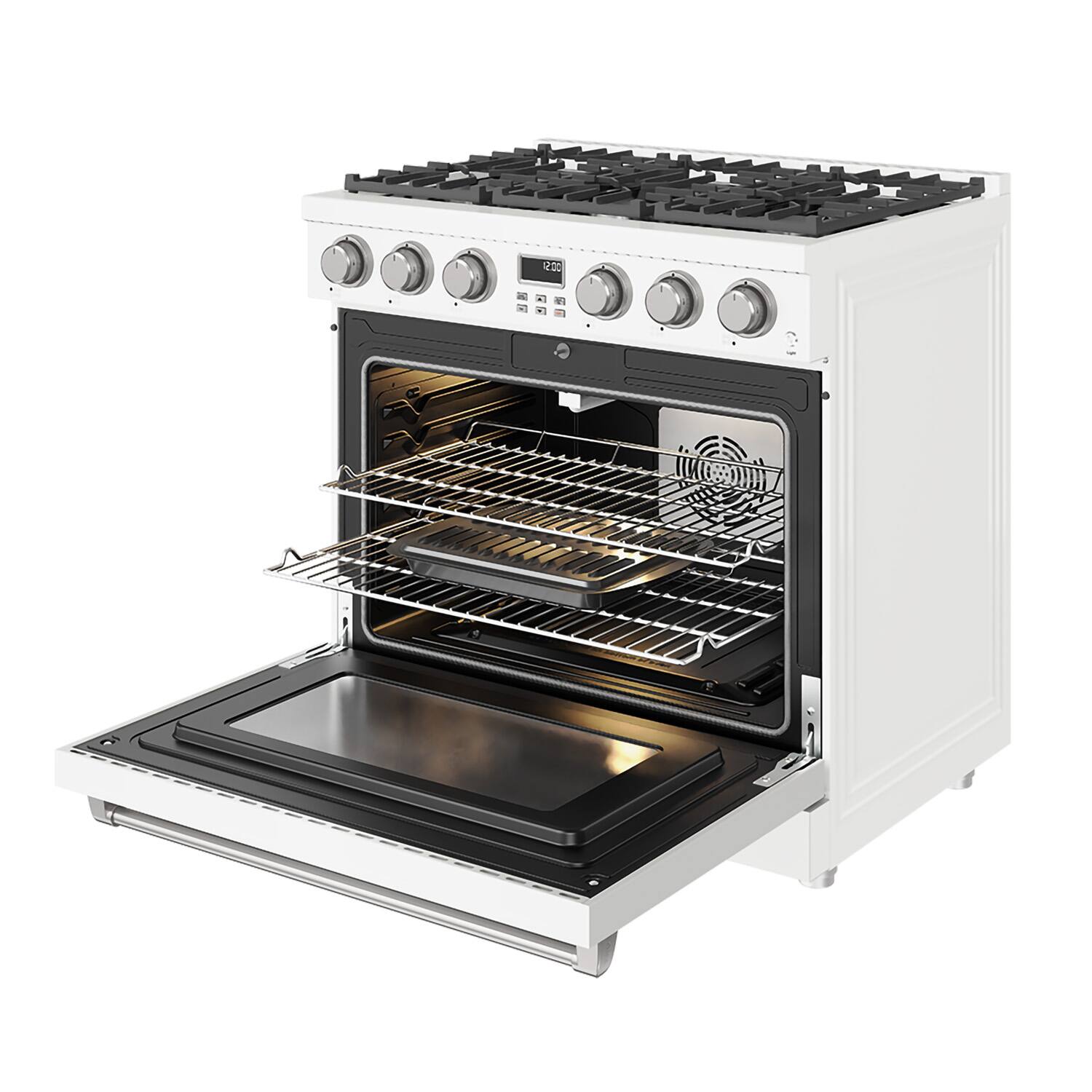 Alt View 6. Thor Kitchen - 6.0 Cu. Ft. Freestanding Gas Convection Range - Matte white.