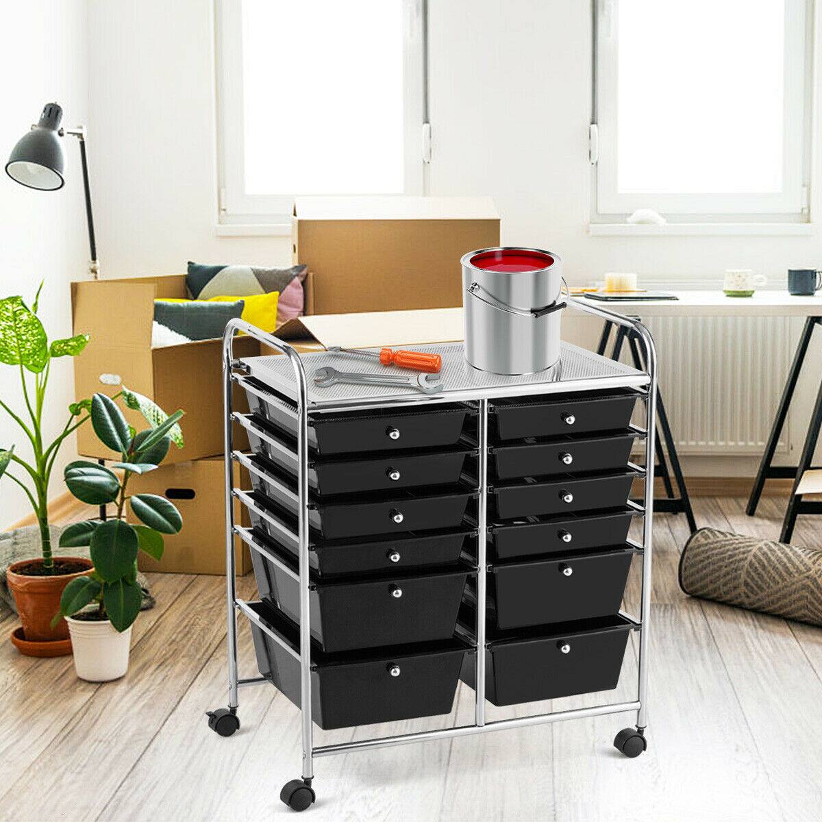 Alt View 2. Gymax - Gymax Office Rolling Cart 12 Storage Drawer Studio Organizer Bins Scrapbook Paper Black - Black.