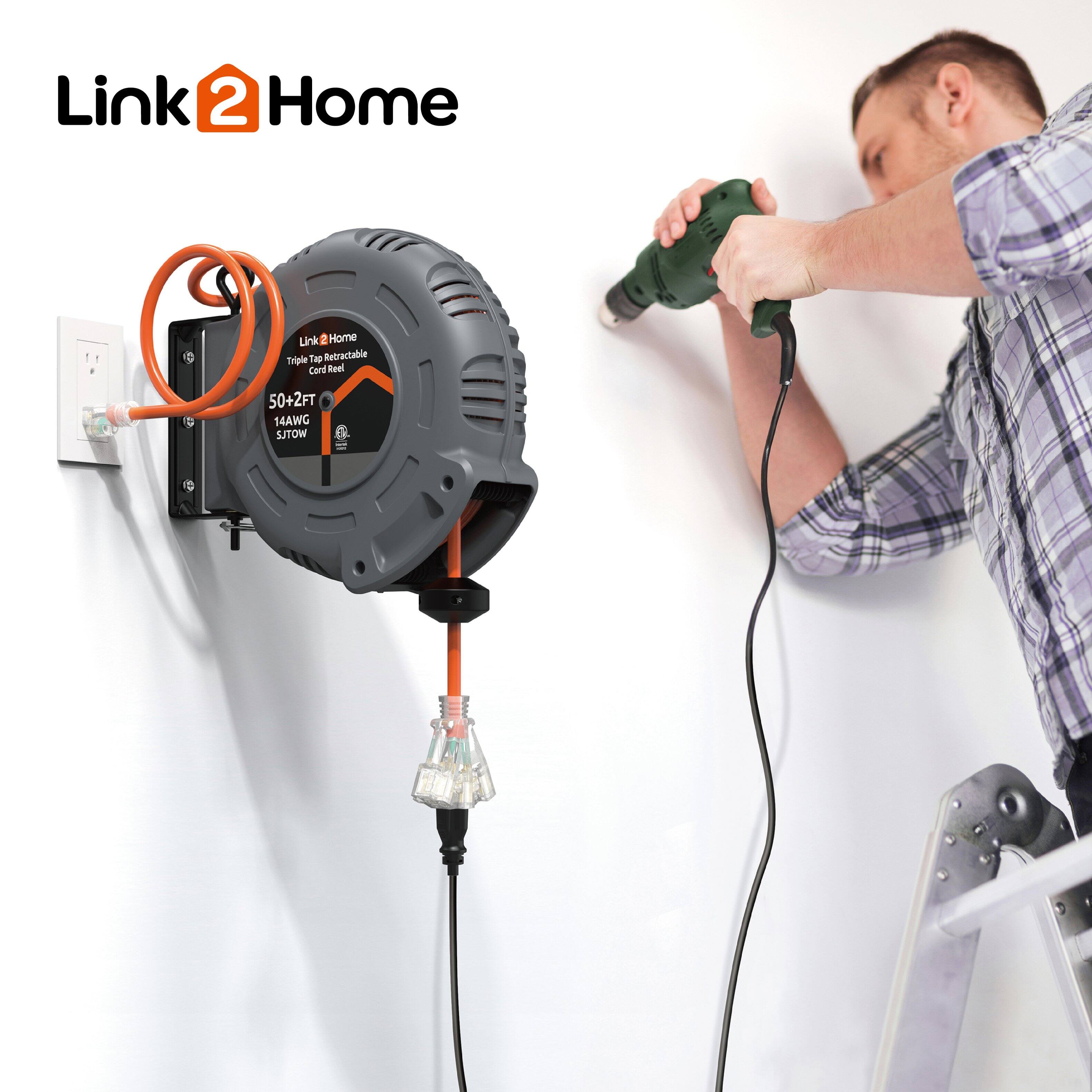 Link 2 Home Triple Tap Retractable Cord Reel 50+2FT 14AWG SJTOW