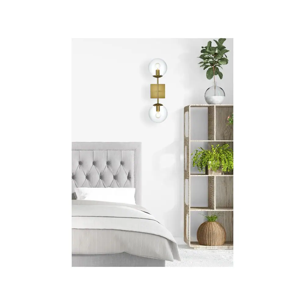 Alt View 3. Living District - Neri 6 Inch Wall Sconce Clear Shade in Satin Gold - Satin Gold And Clear.