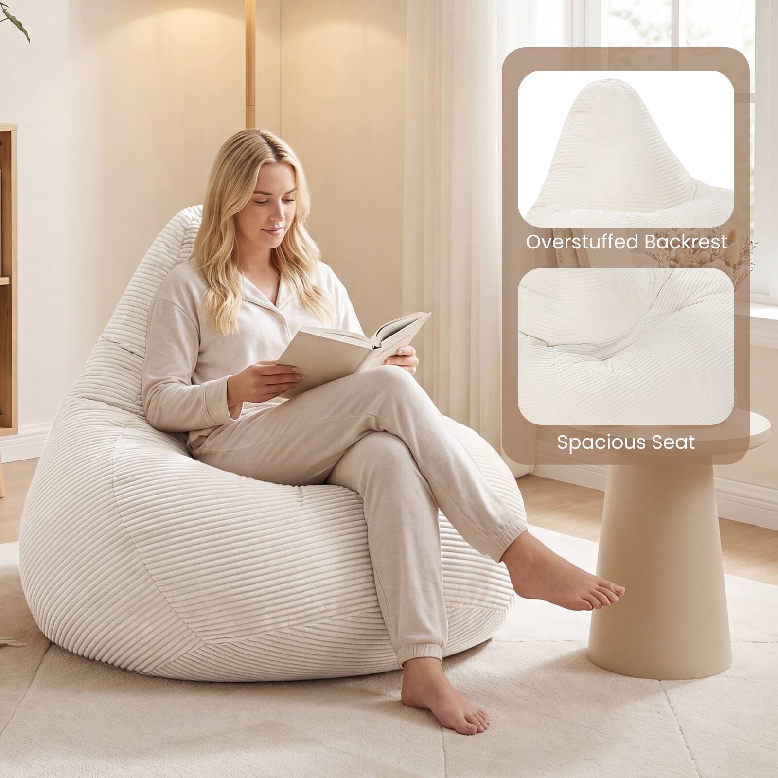 Overstuffed Backrest  
Spacious Seat