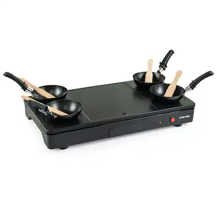 Front. Costway - Costway 1000W Electric Grill Griddle Raclette Table Grill with 4 Nonstick Woks & Wooden Spatulas - Black.