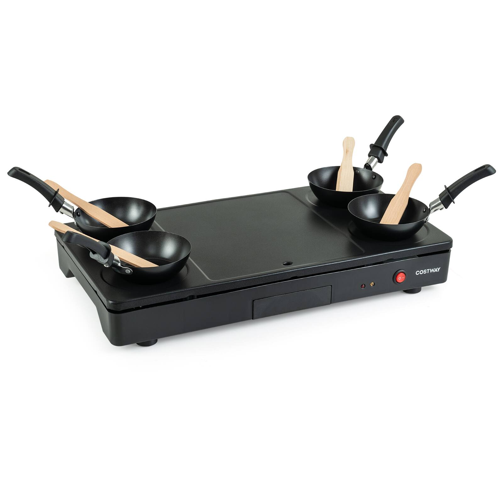 Front. Costway - Costway 1000W Electric Grill Griddle Raclette Table Grill with 4 Nonstick Woks & Wooden Spatulas - Black.