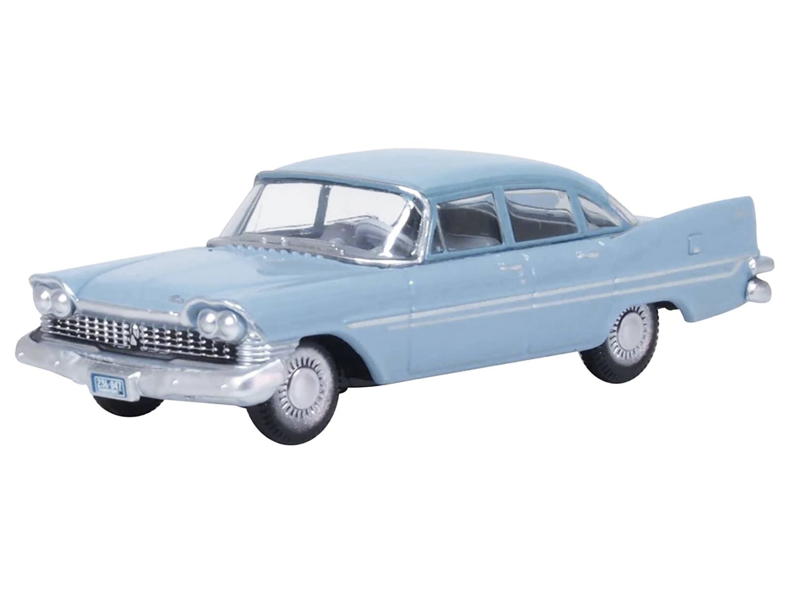 Alt View 1. Oxford Diecast - 1959 Plymouth Savoy Sedan Powder Blue 1/87 (HO) Scale Diecast Model Car by Oxford Diecast.