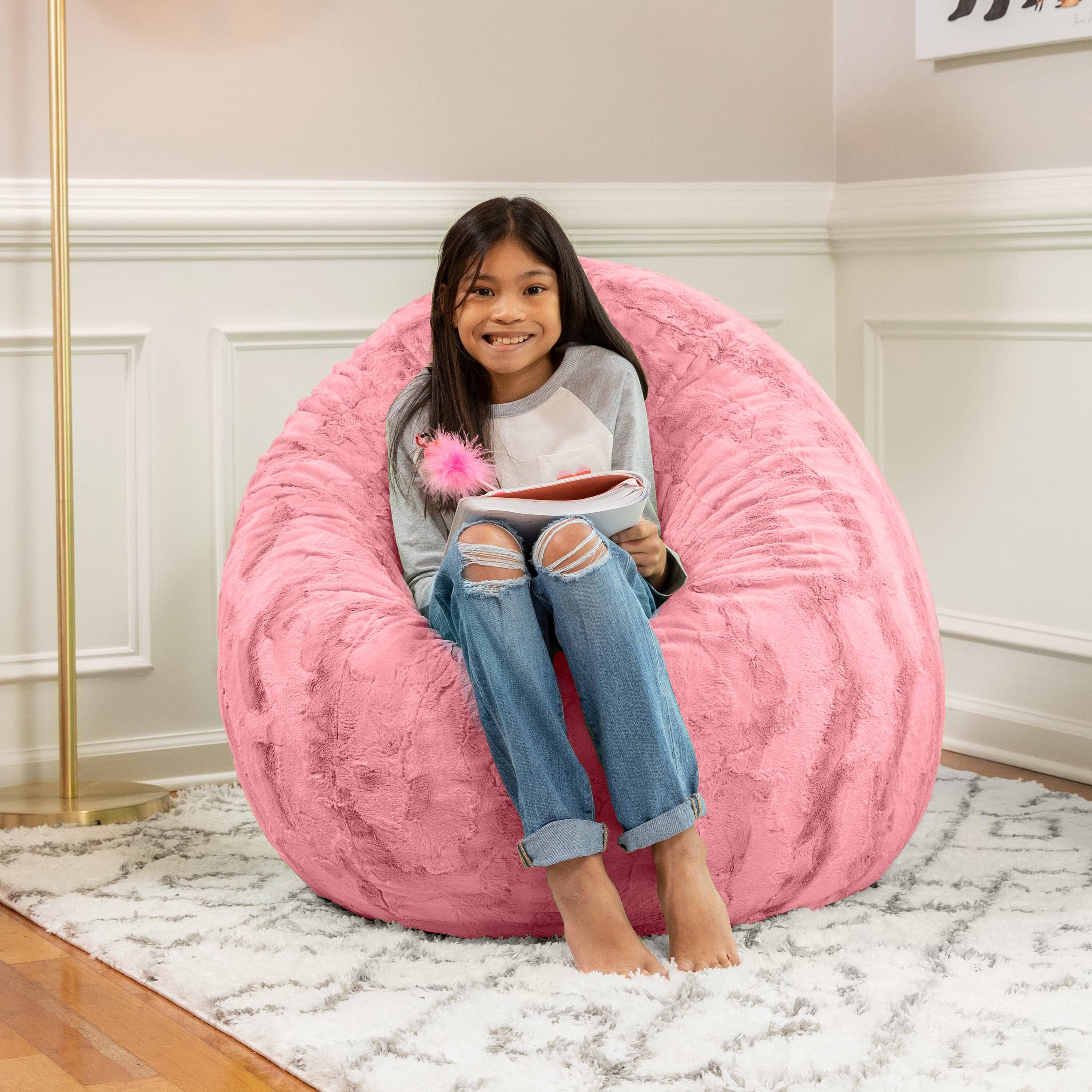 Left. Jaxx - Jaxx Cocoon 4 Foot Bean Bag Chair - Faux Fur, Rose Quartz - Faux Fur - Rose Quartz.