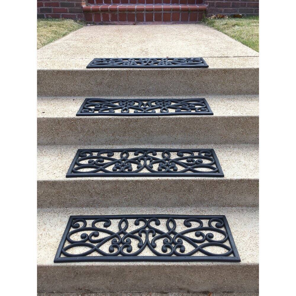 Angle. AmeriHome - AmeriHome Rubber Scrollwork Stair Tread 4 Pack - Black.