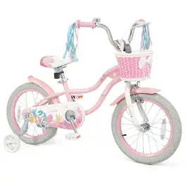 Costway - 16" Kids Bike with Training Wheels Hand Coaster Brakes Adjustable Seat Handlebar - Pink