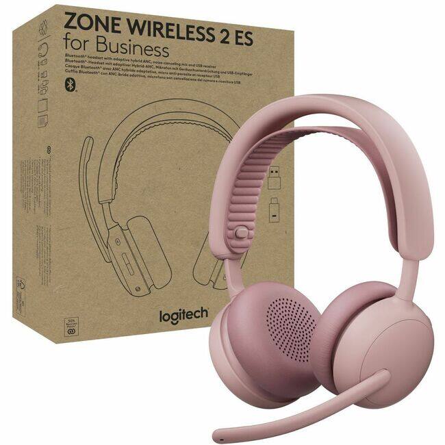 Logitech - Zone Wireless 2 ES for Business - Noise-Canceling Wireless Headset with Adaptive Hybrid ANC, Microsoft Teams - Rose