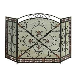 Manhattan Lane - Traditional 3 Panel Metal Fire Screen With Filigree Design - Bronze, Black