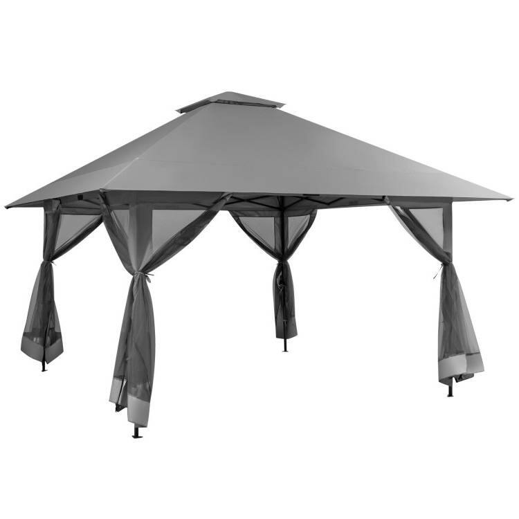 Angle. SlickBlue - Pop-Up Outdoor Gazebo Canopy with Mesh Mosquito Net Sidewalls - Grey.