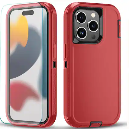 Front. Kitcheniva - iPhone Shockproof Case with MagSafe Support For 15 Cover And Tempered Glass Red - Red.