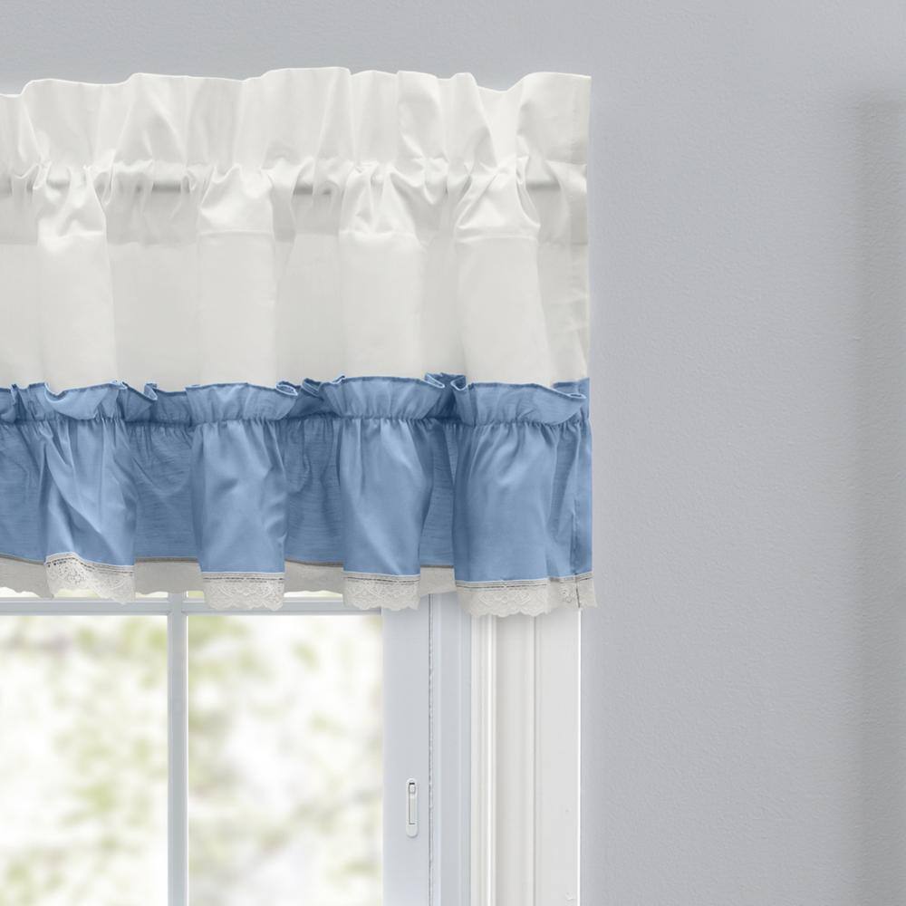 Left. Ellis Curtain - Ellis Curtain Madelyn Ruffled Victorian 1.5" Rod Pocket Valances for Windows 60" x 16" Slate - Slate.