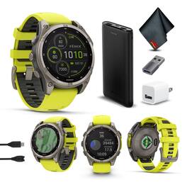 Garmin - fenix 8 – 47 mm, Solar, Sapphire, Titanium with Amp Yellow/Graphite Silicone - Graphite - (2024)