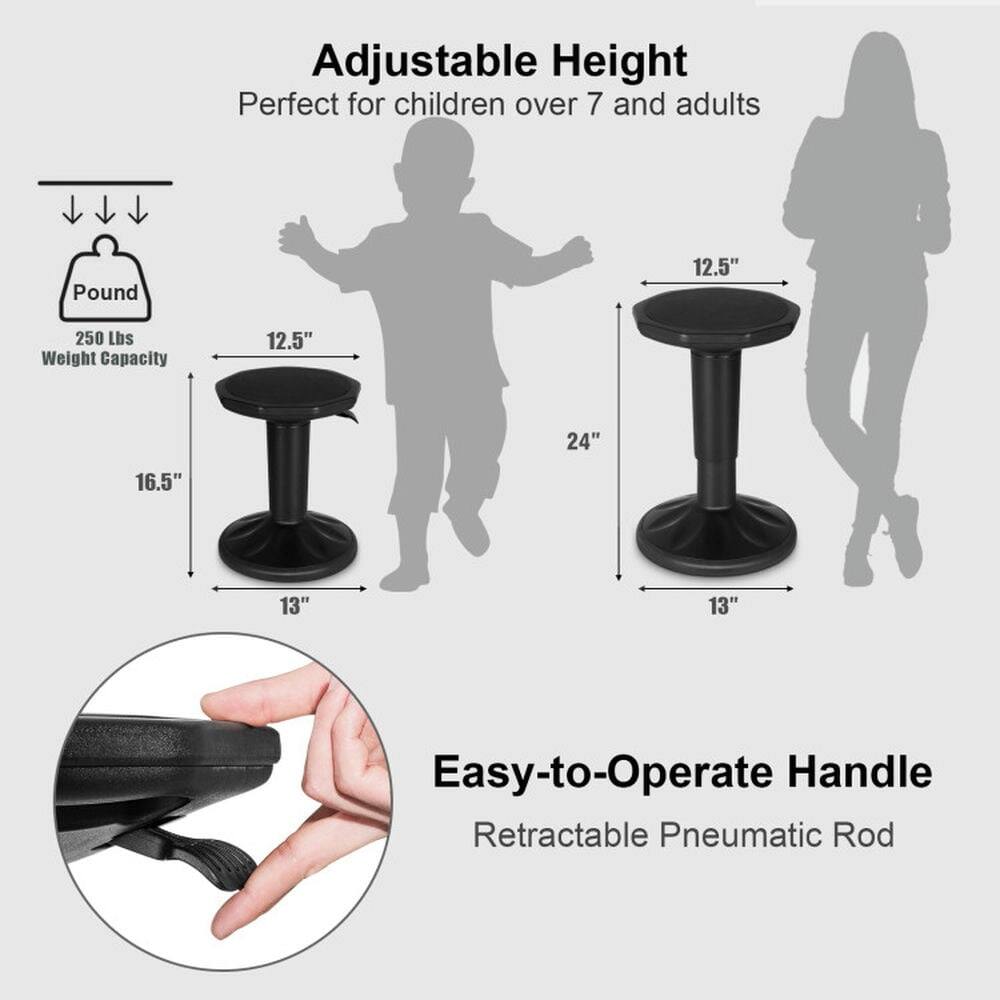 Adjustable Height  
Perfect for children over 7 and adults  

Pound  
250 Lbs Weight Capacity  

12.5"  
24"  
16.5"  
13"  
13"  

Easy-to-Operate Handle  
Retractable Pneumatic Rod