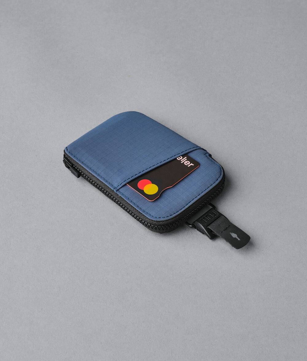 Alt View 5. ALPAKA - RFID Zip Card Pouch with YKK Silent Zippers, Holds 12–20+ Cards, Coin & Cash Storage, Front Transit Slot, HUB Compatible - Blue Axoflux 210D.