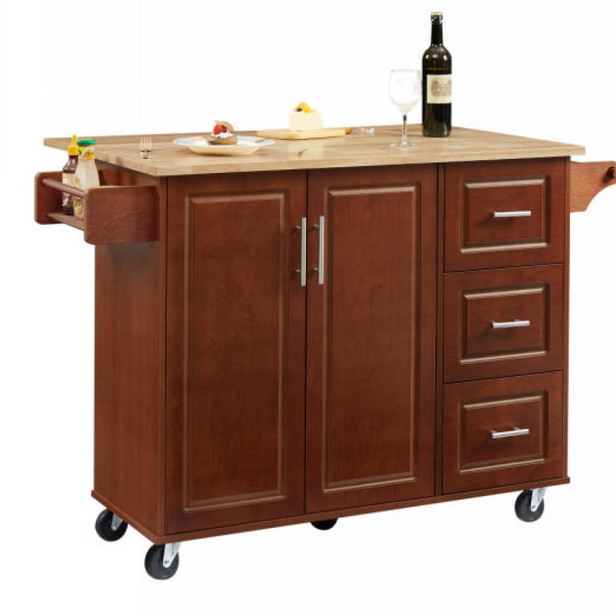 Alt View 4. ELEMENT ACE - Versatile Mobile Kitchen Island Cart with Drop Leaf Countertop, Storage Cabinet, and Towel Rack for Compact Spaces - Brown.