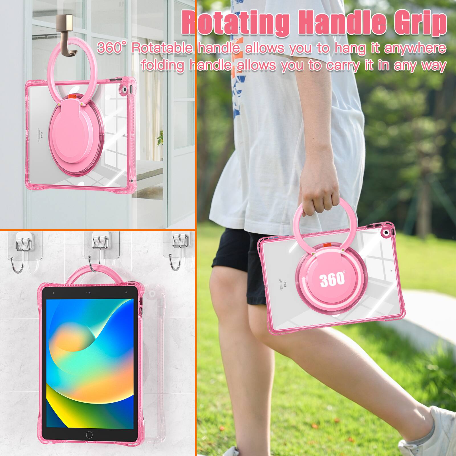 Rotating Handle Grip

360° Rotatable handle allows you to hang it anywhere
folding handle allows you to carry it in any way
