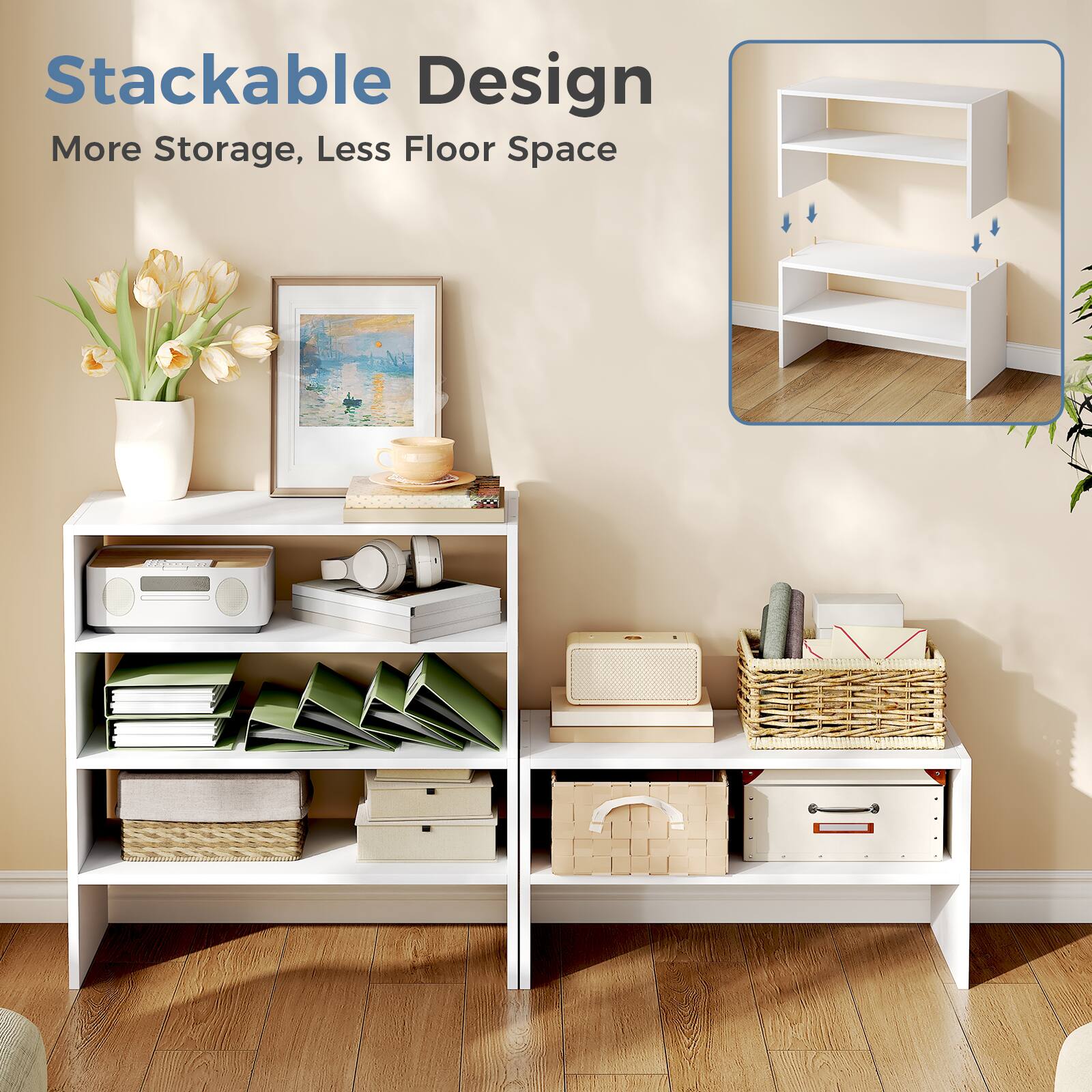 Sweetcrispy 2 Tier Stackable Shoe Rack, 24 in W Wooden Storage Shelves ...