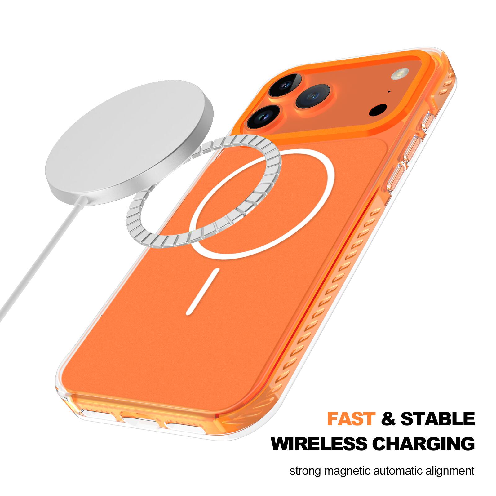 FAST & STABLE WIRELESS CHARGING  
strong magnetic automatic alignment