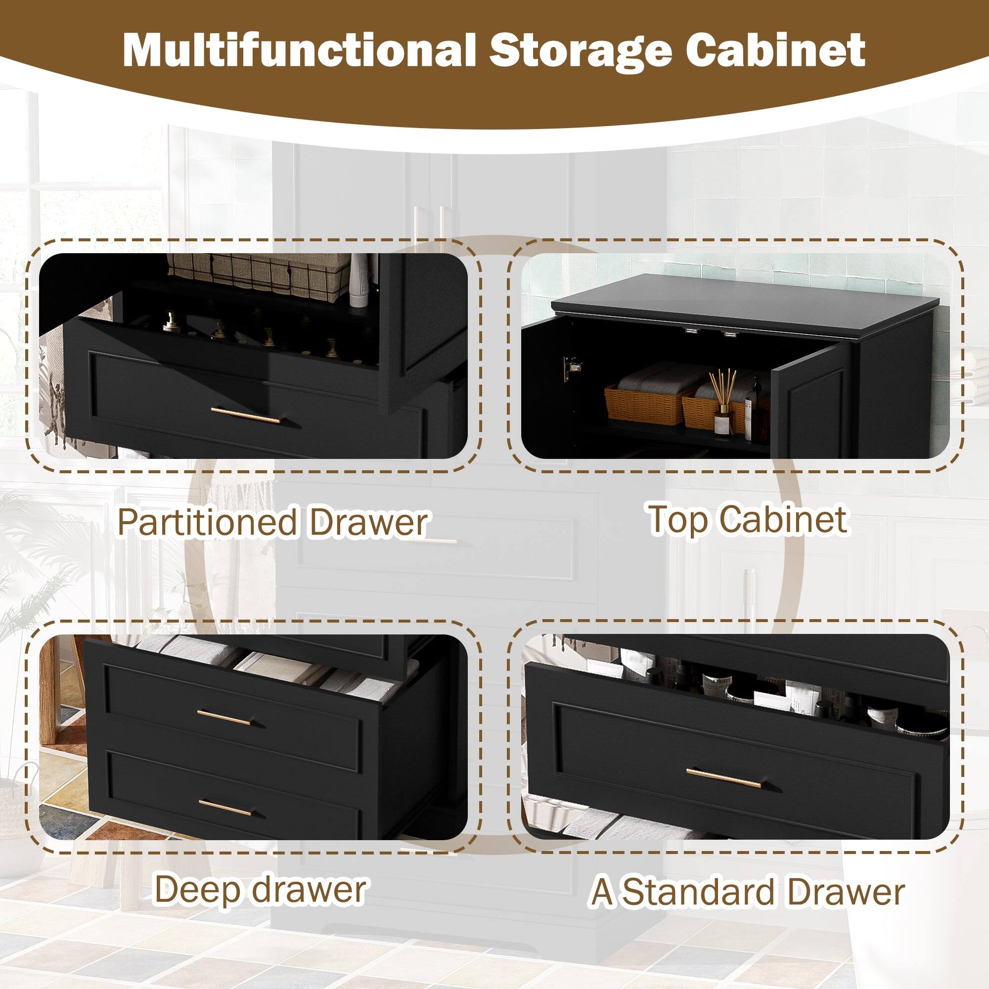 Multifunctional Storage Cabinet

- Partitioned Drawer
- Top Cabinet
- Deep drawer
- A Standard Drawer