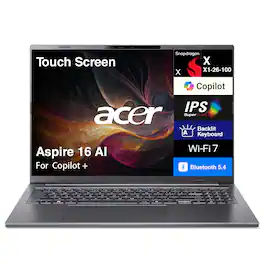 Acer - Aspire 16 AI Laptop 16.0 WUXGA (Qualcomm Snapdragon X X1-26-100, 16GB LPDDR5X, 1TB SSD, Win 11 Home) - Steel Gray